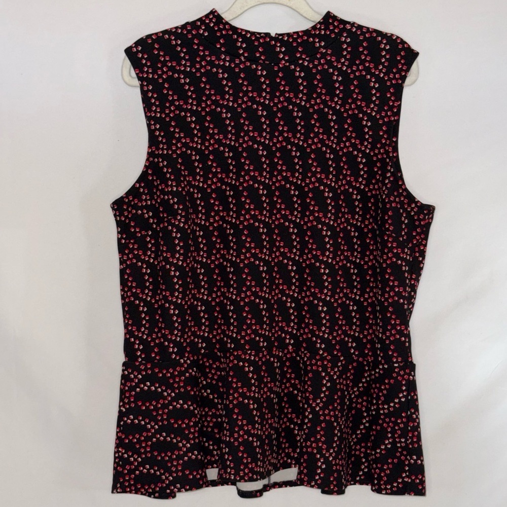 Banana Republic Black & Red Geometric Print Sleeveless Peplum Top | Large | EUC